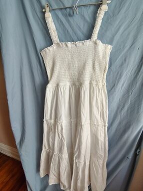 NWT White Smocked Midi Dress XL Tiered Boho Cottagecore Ruffle Strap Lined